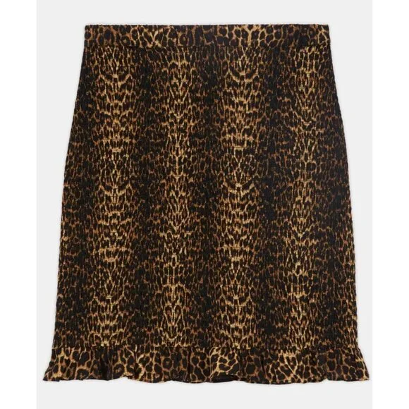 NWT‎ The Kooples Leopard Mini Skirt Stylish with Stretchy Smocking Sz 8 - Picture 2 of 12